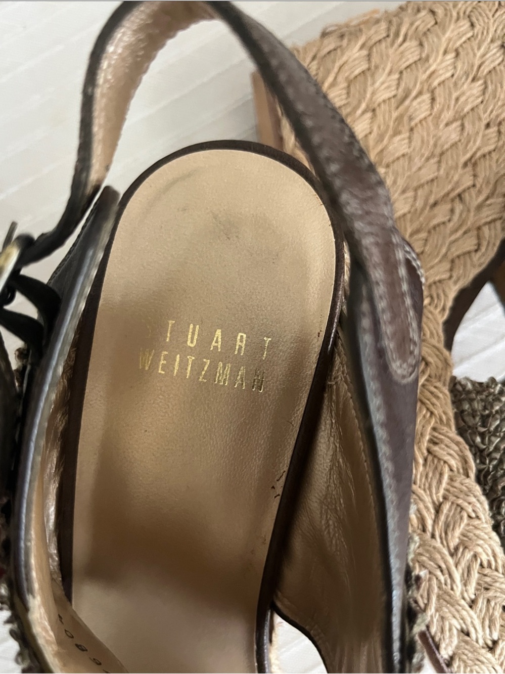 Stuart Weitzman Bronze/Olive green Woven Espadrille Wedge Sandals - Picture 3 of 4